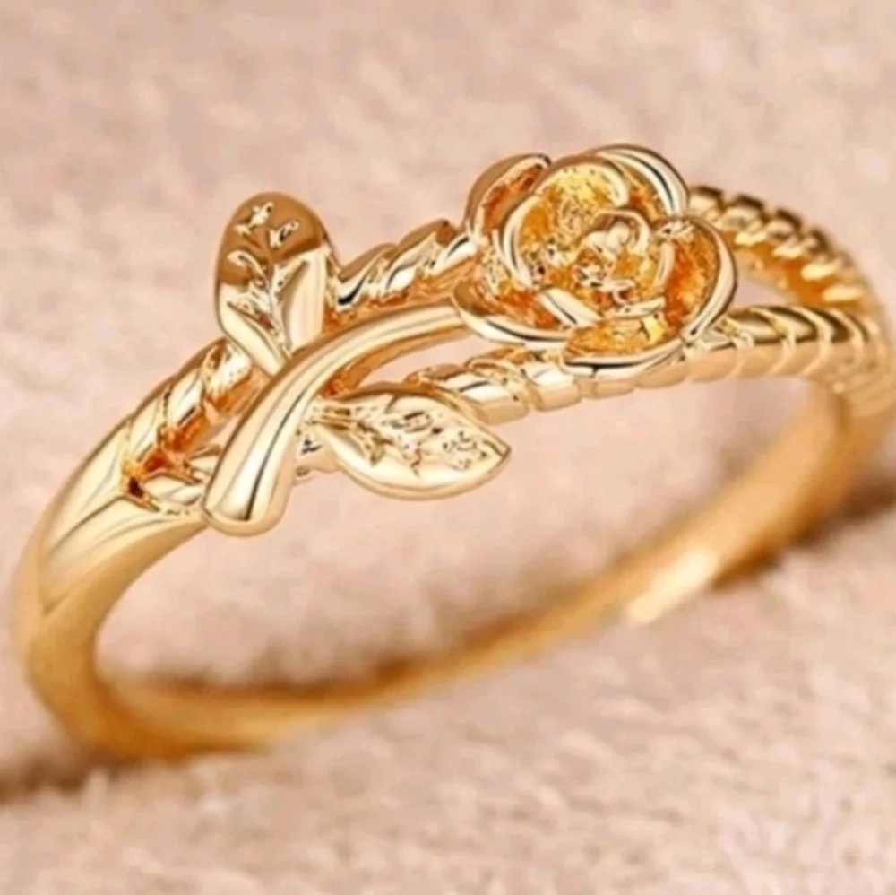 LovelyGolden Intricate Detailed Rose Floral Ring